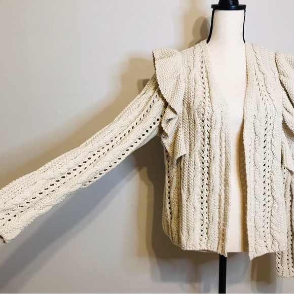 Universal Thread Open Cardigan Cable Knit Ruffle Sweater Size Medium - Picture 8 of 14